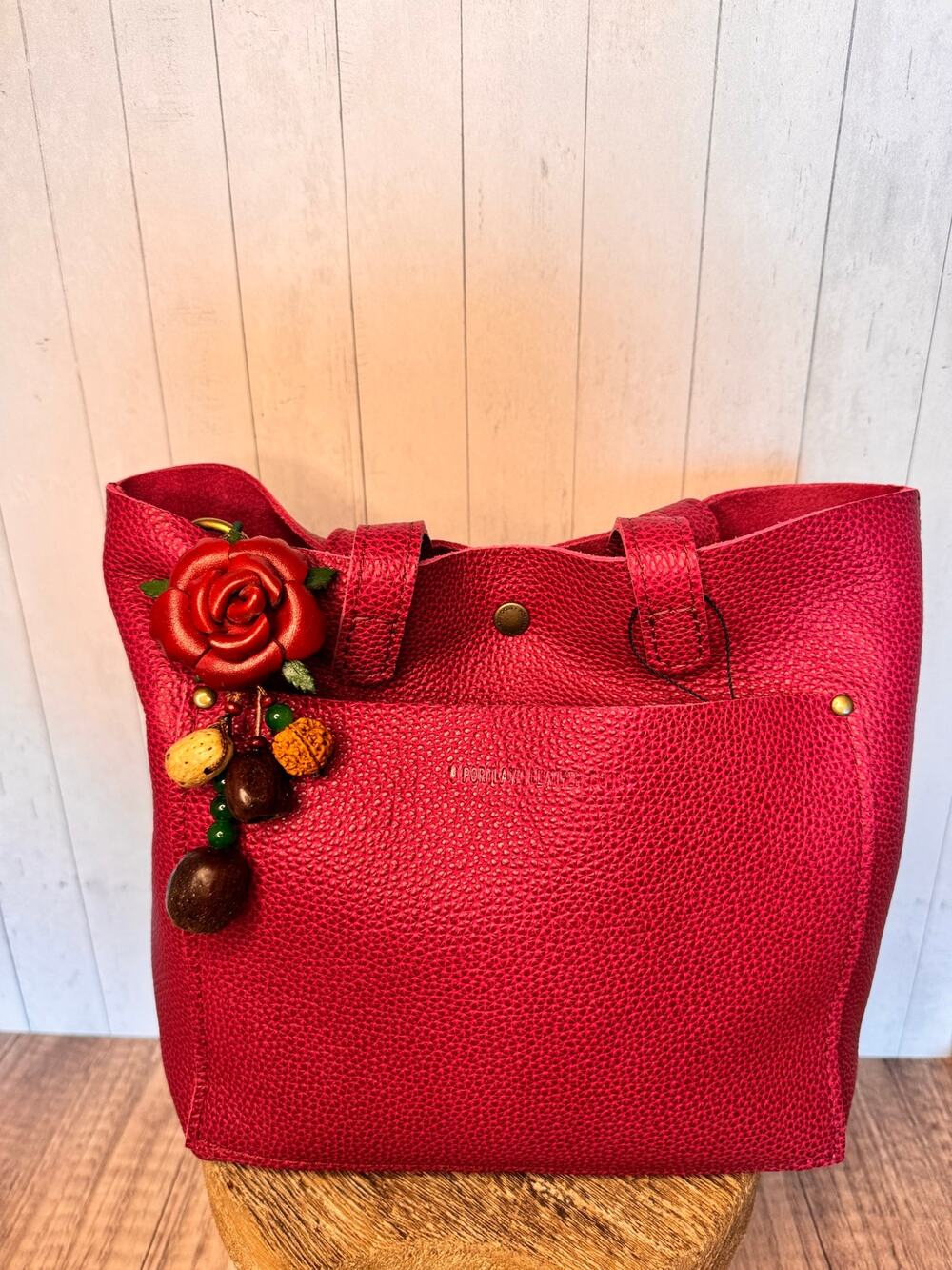 Summer Rose Red Purse Charm Genuine Leather Red Flower Bag Charm NEW!